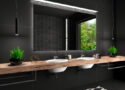 Czarna łazienka z drewnem